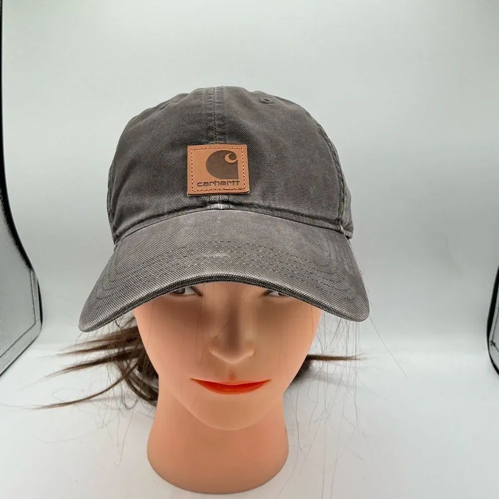 Carhartt Gray WashedβCanvas Cap with Leather Logo Patch
